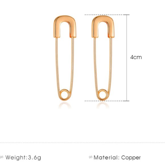 Minimalist Gold Safety Pin Earrings NEW - Picture 6 of 7